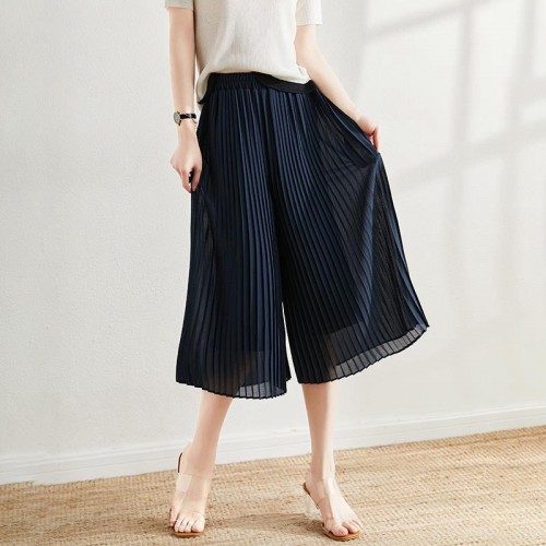 Elastic Waist Pleated Wide Leg Pants